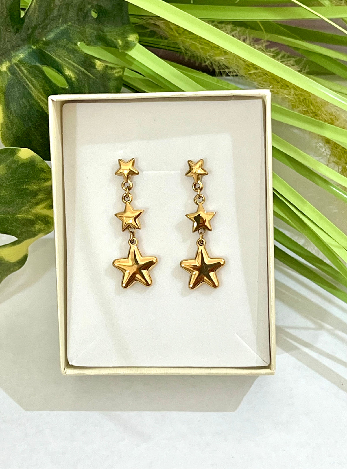 Pendientes acero estrella largos