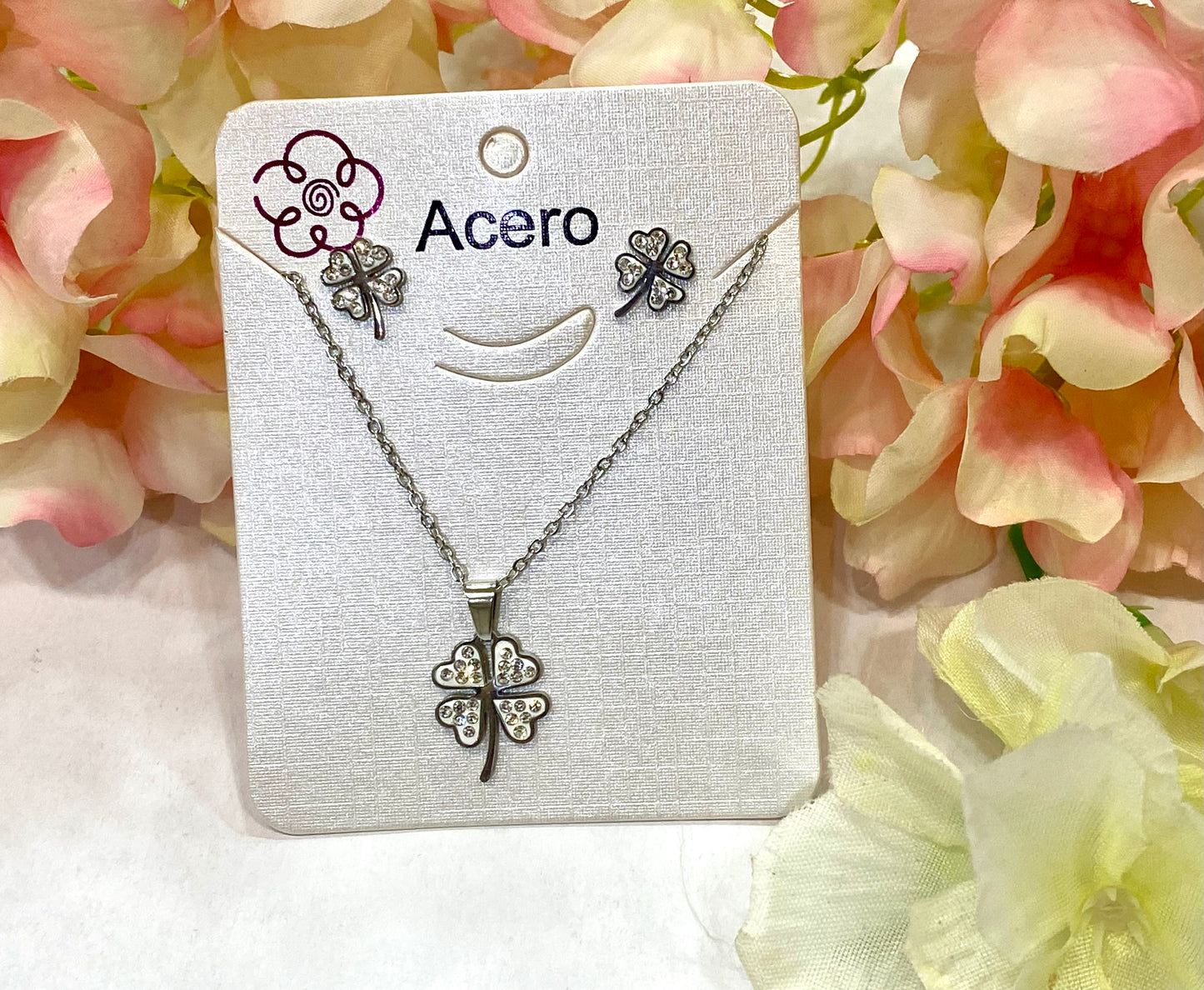 Conjunto acero trébol brillo