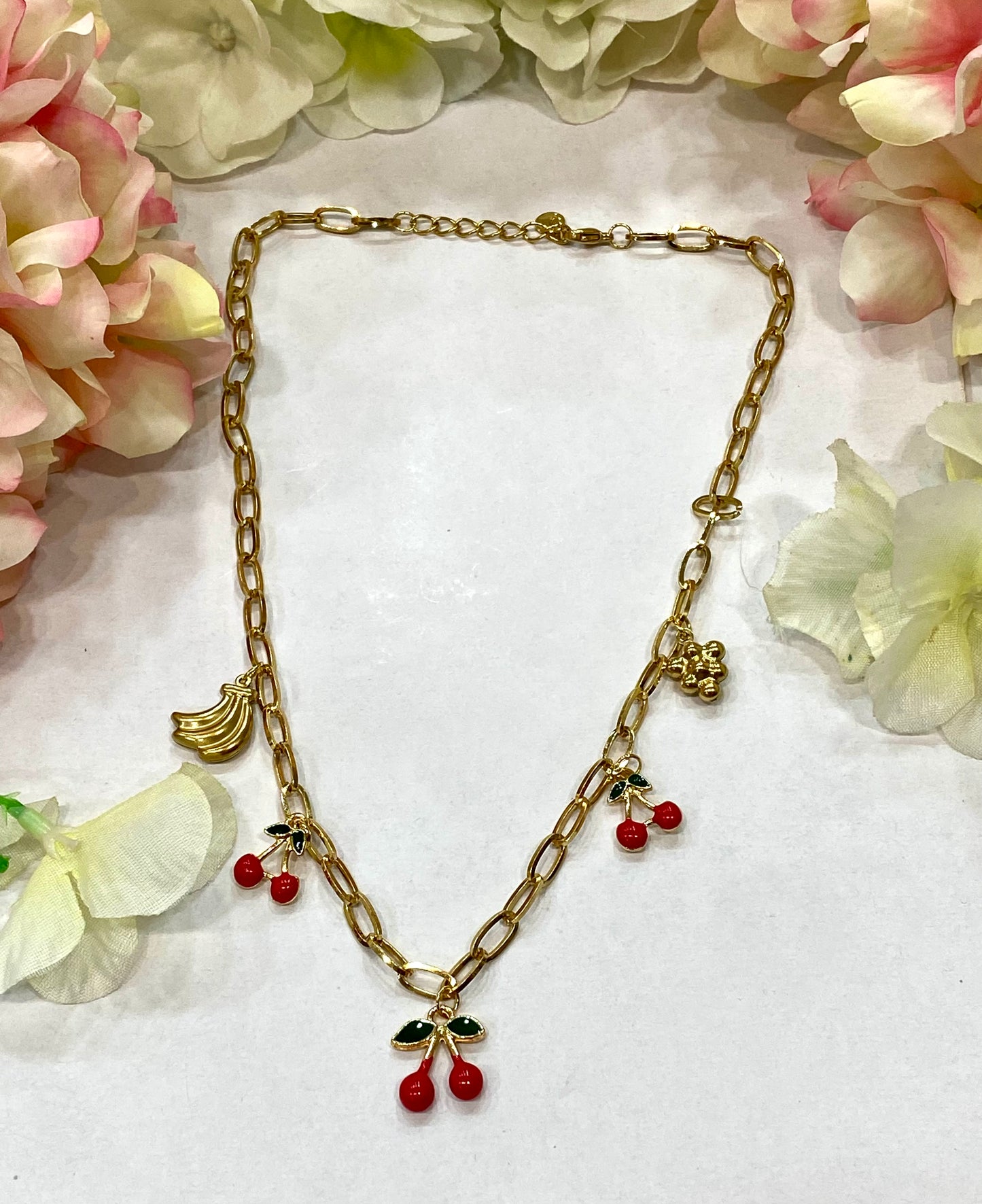 Collar acero cerezas