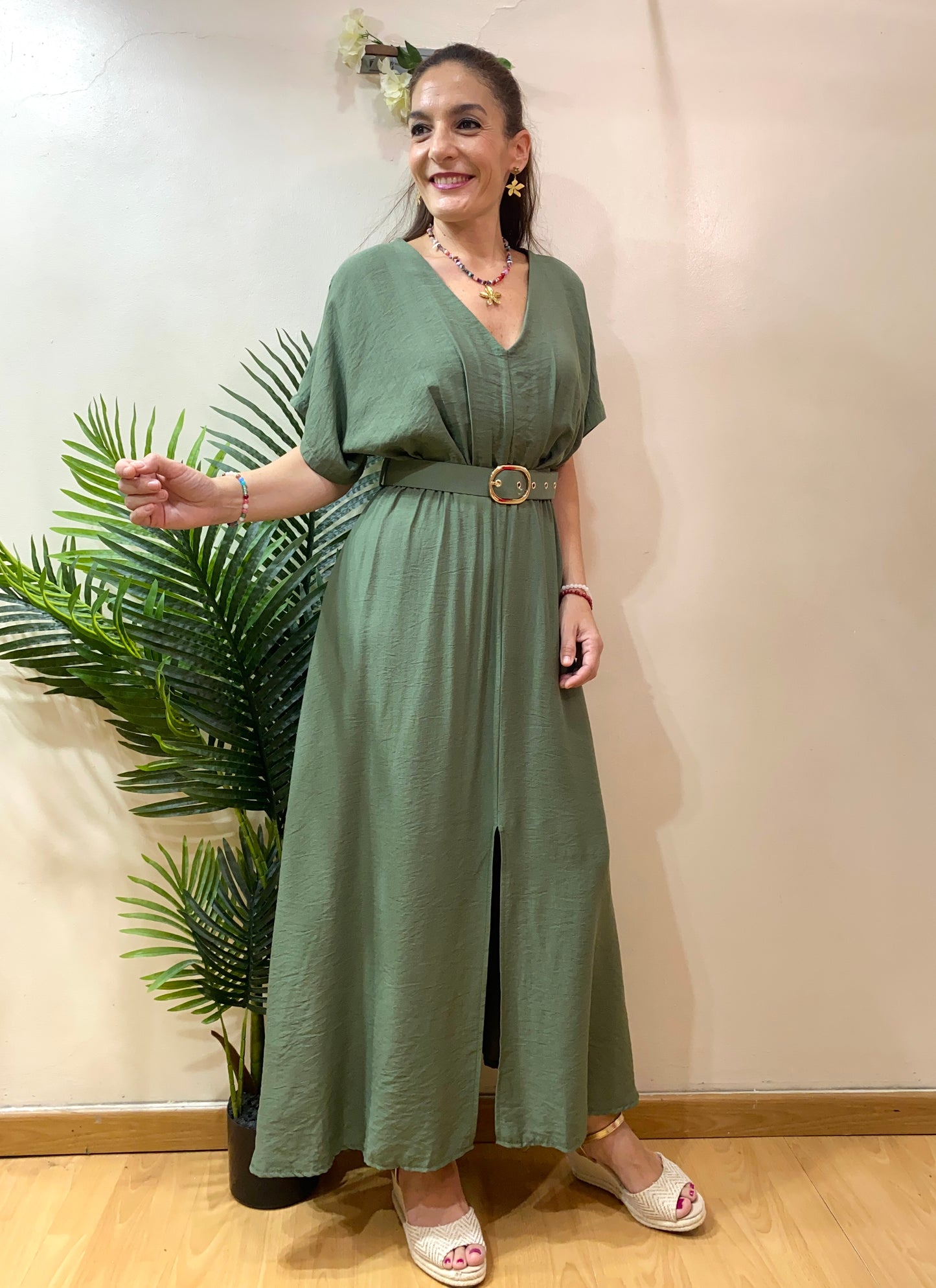 Vestido largo liso estilo