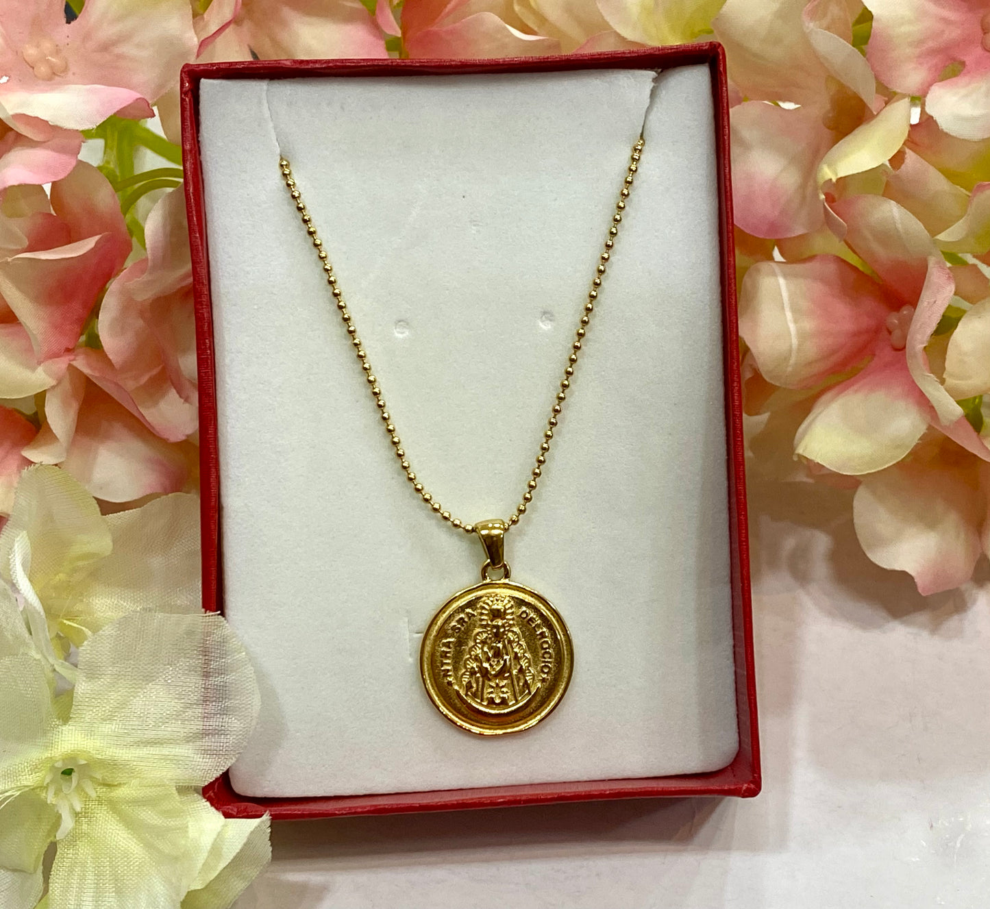 Collar acero Virgen del Rocío y cadena bolitas