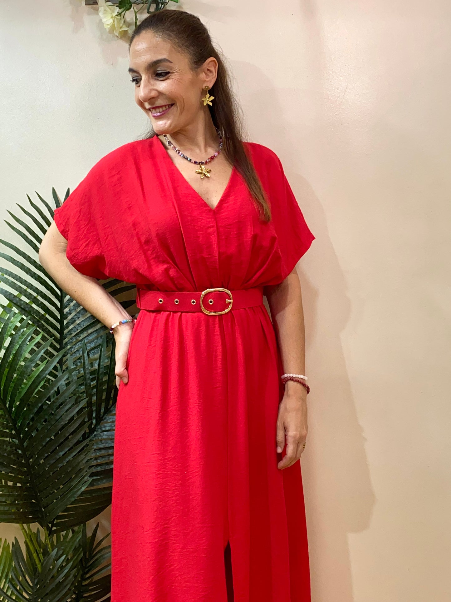 Vestido largo liso estilo