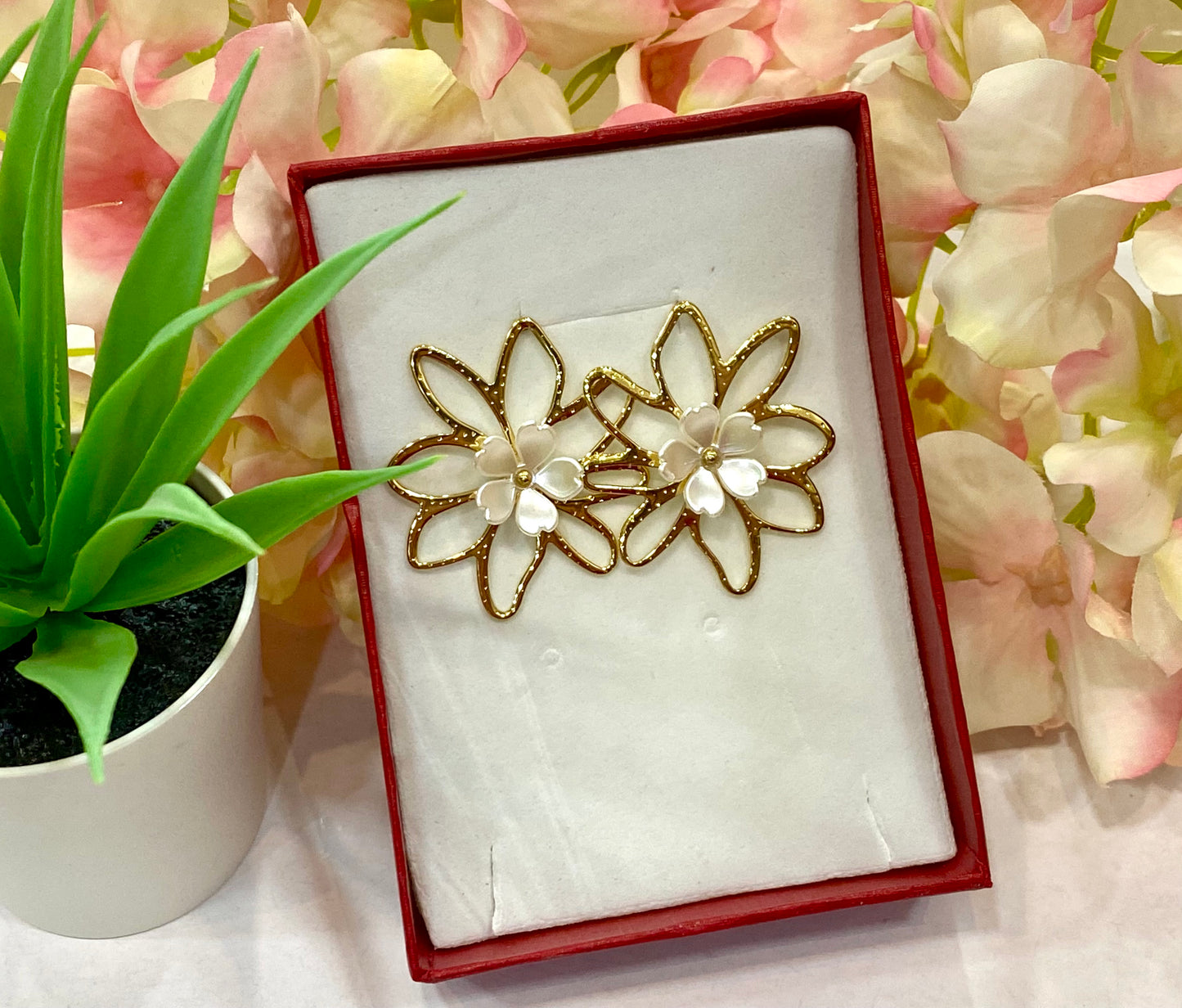 Pendientes acero Maxi flor y nácar