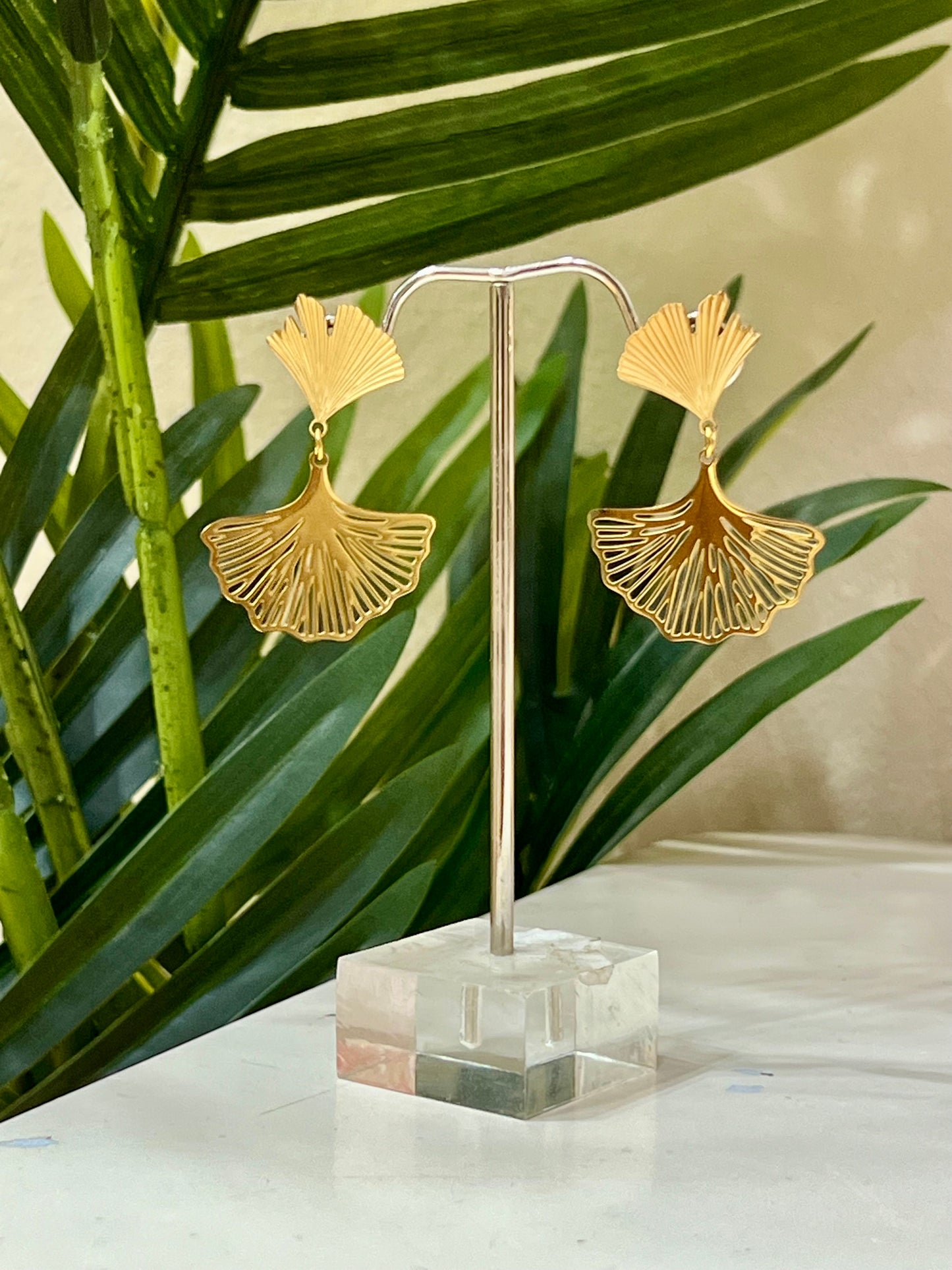 Pendientes acero doble abanico