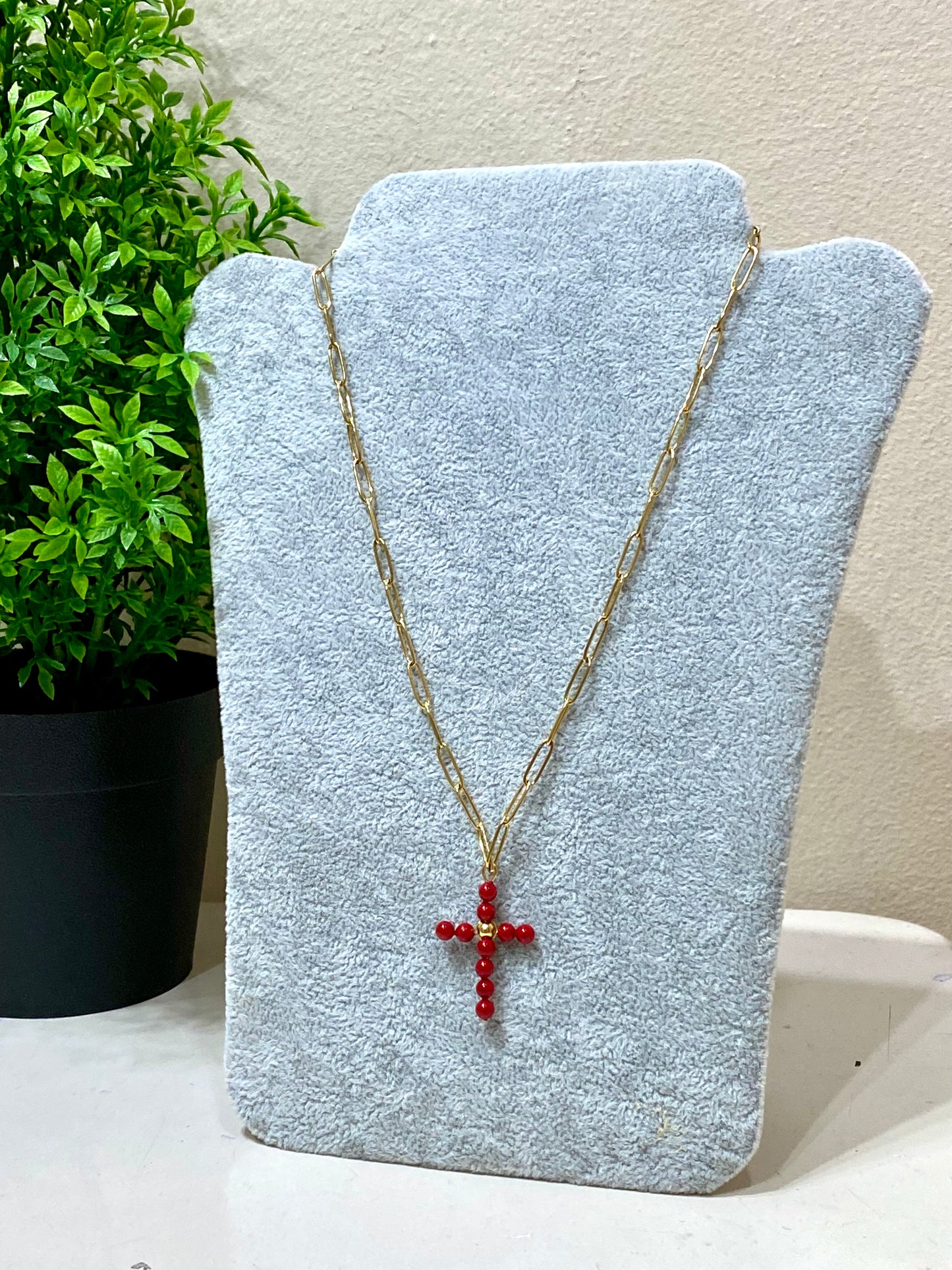 Collar acero con cruz bolitas