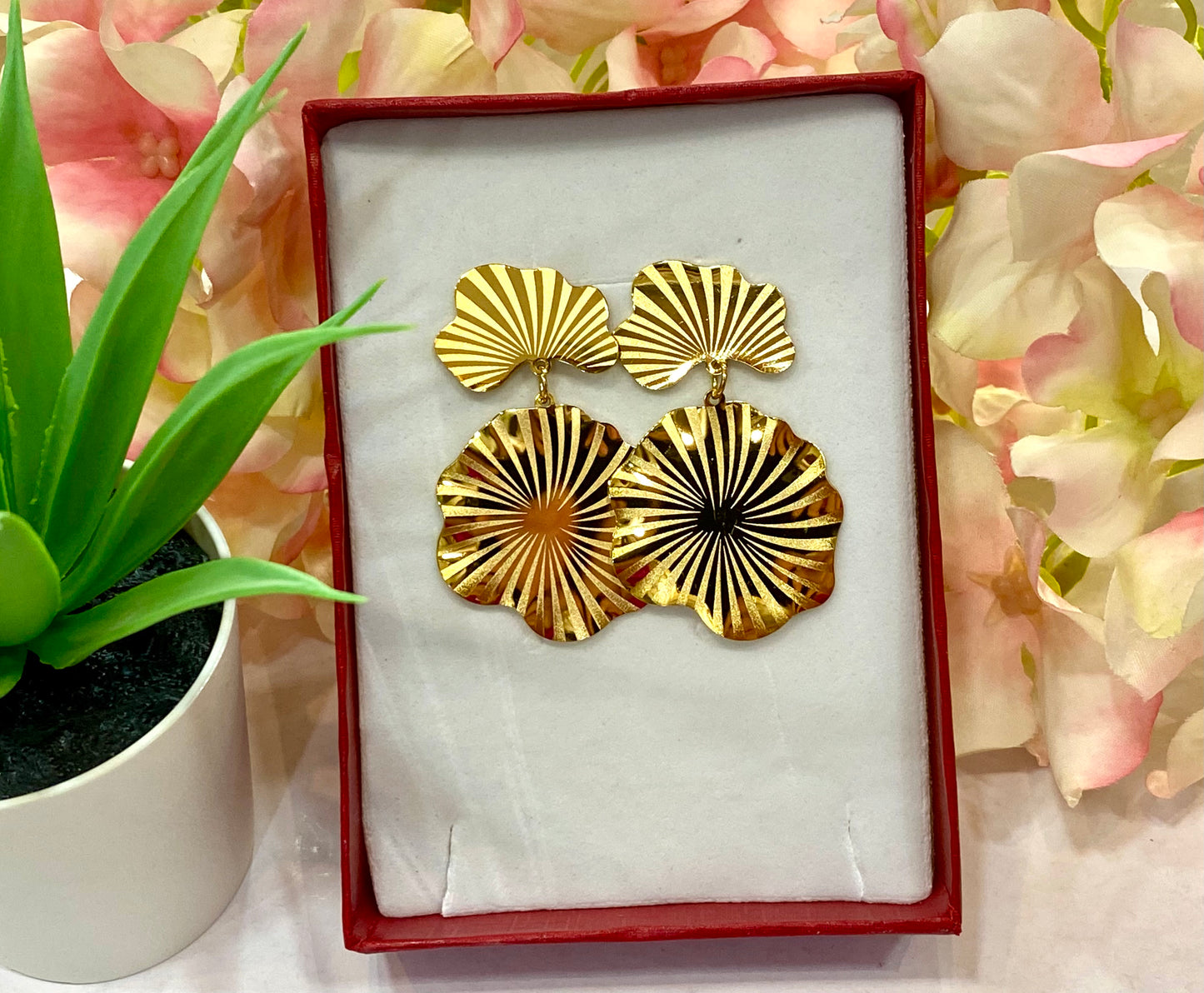 Pendientes acero doble flor bonita