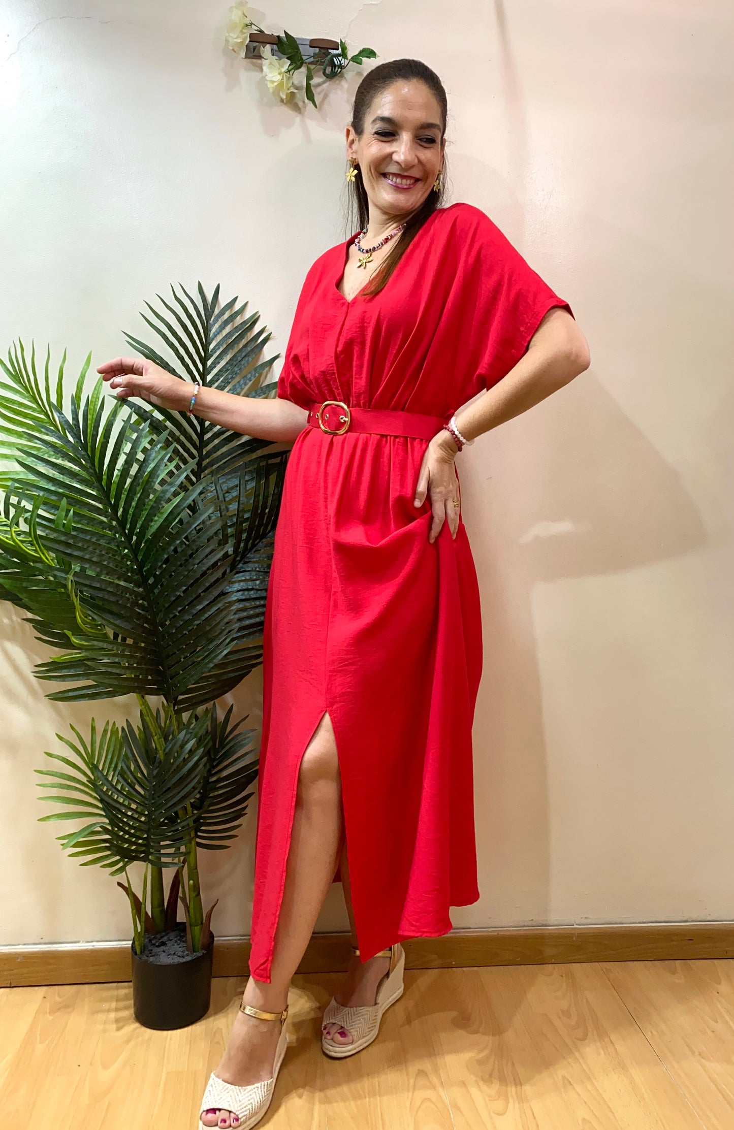 Vestido largo liso estilo