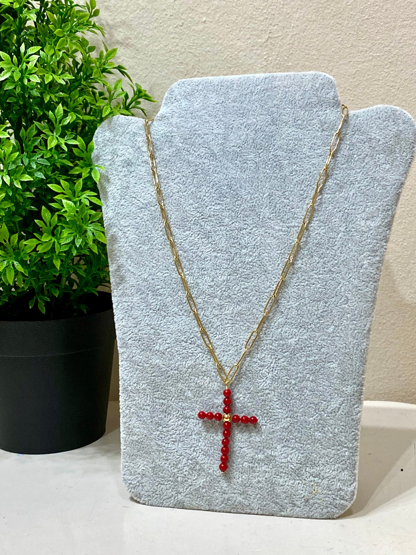 Collar acero con cruz bolitas