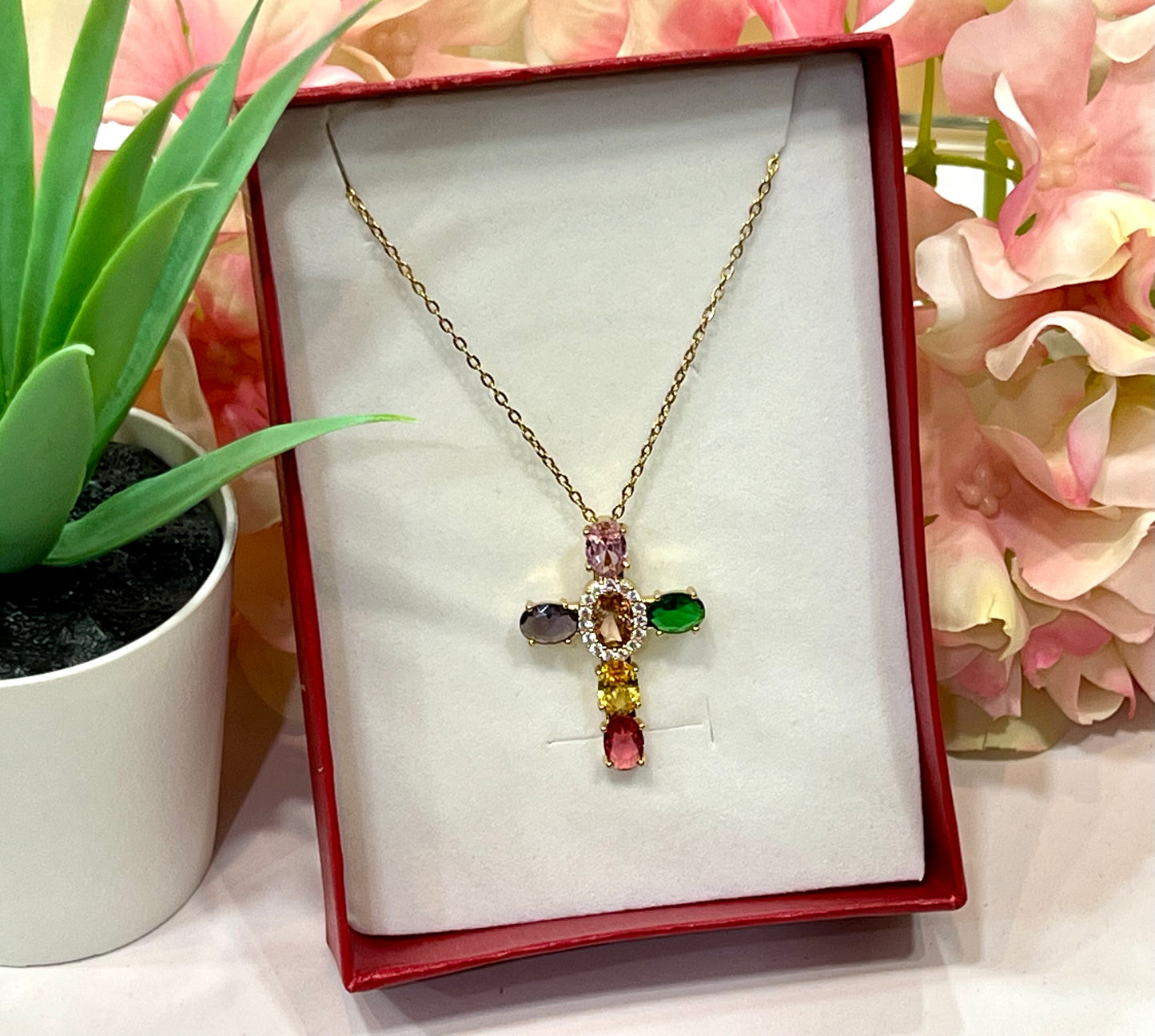 Cruz acero zirconitas