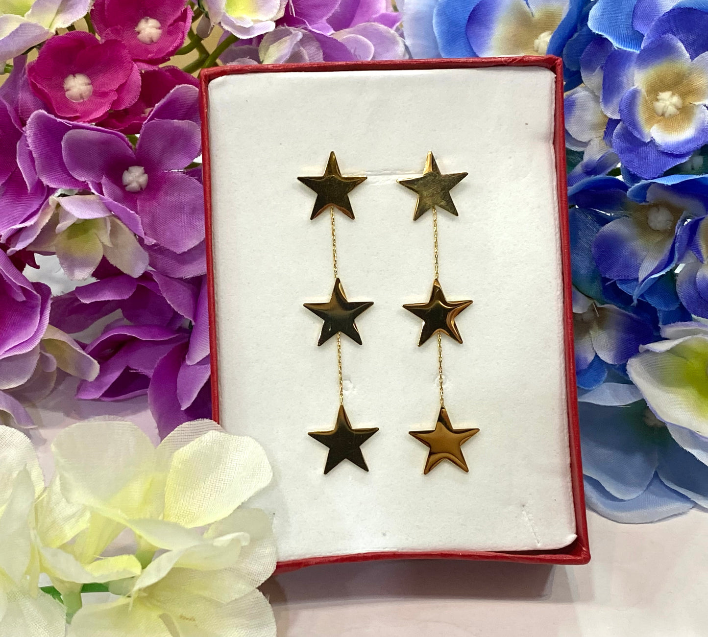 Pendientes acero tres estrellas maxi