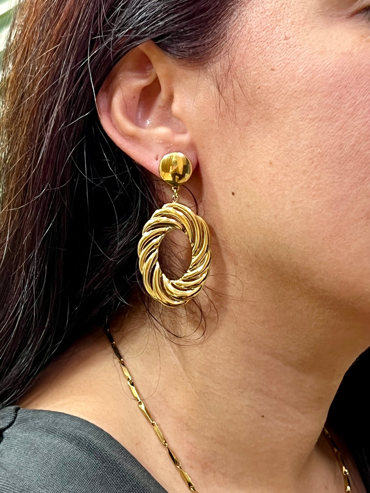 Pendientes acero maxi aro labrado