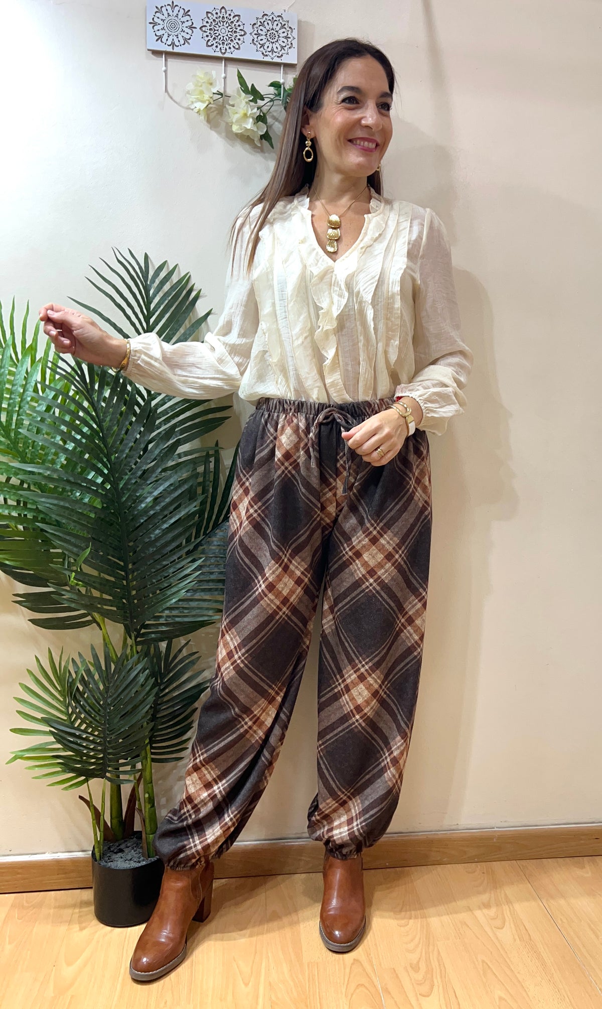 Pantalón bombacho cuadros