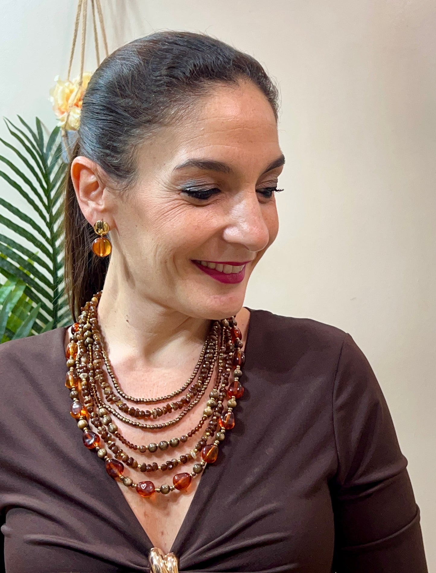 Collar multivueltas ámbar