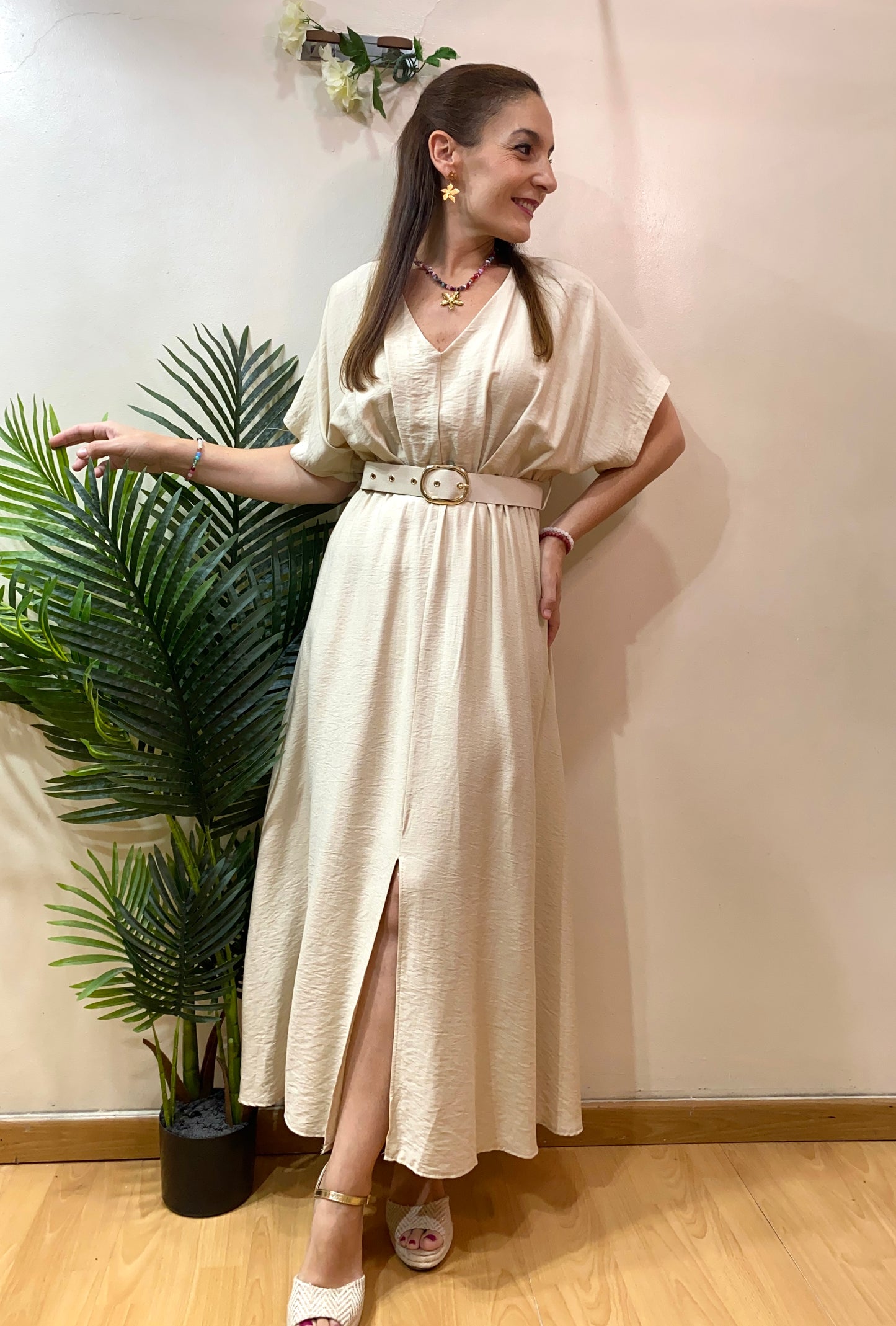 Vestido largo liso estilo