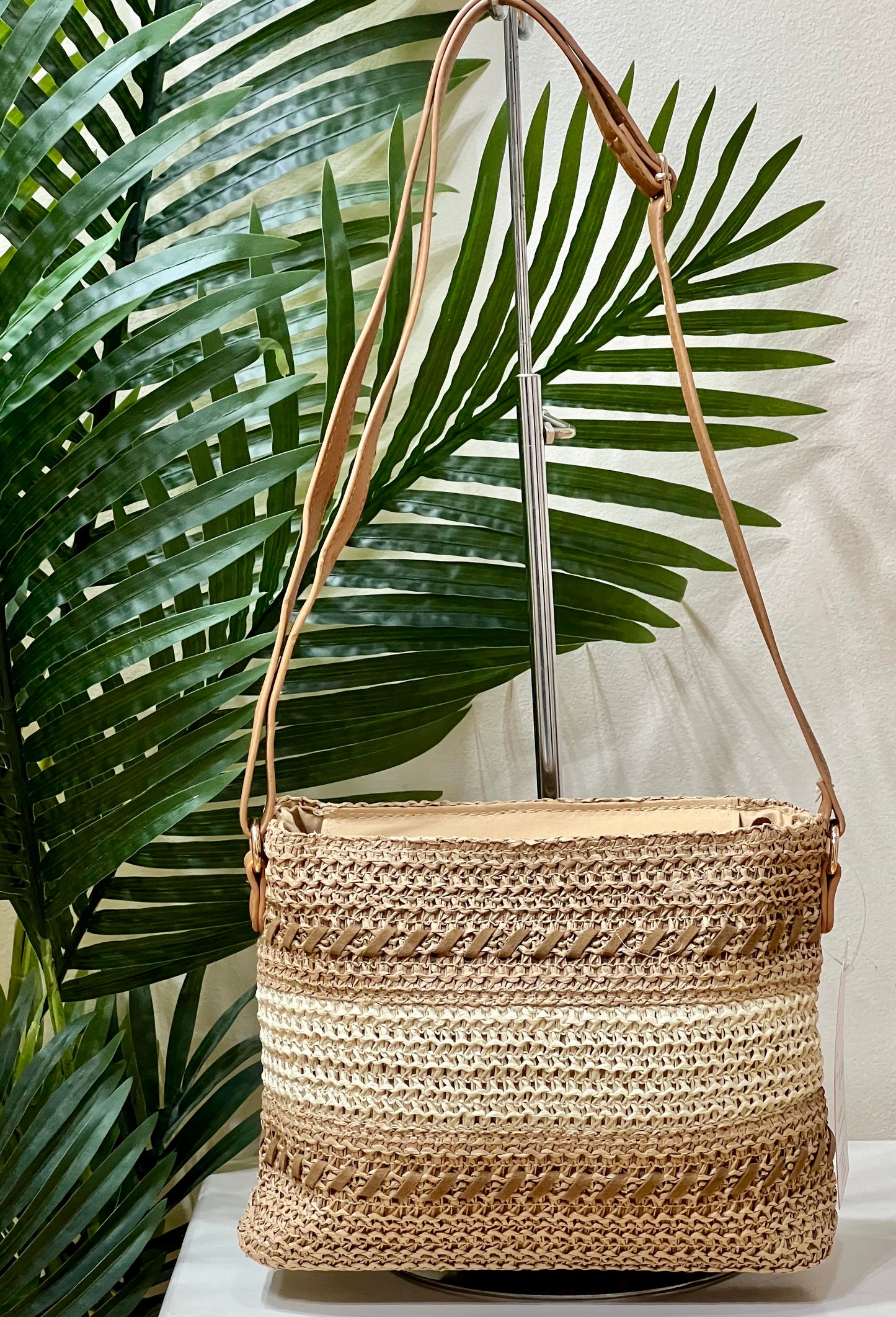 Bolso bandolera rafia a rayas