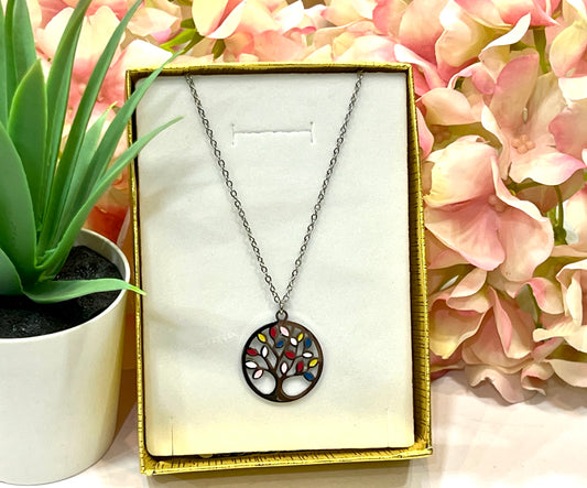 Collar acero árbol de la vida multicolor