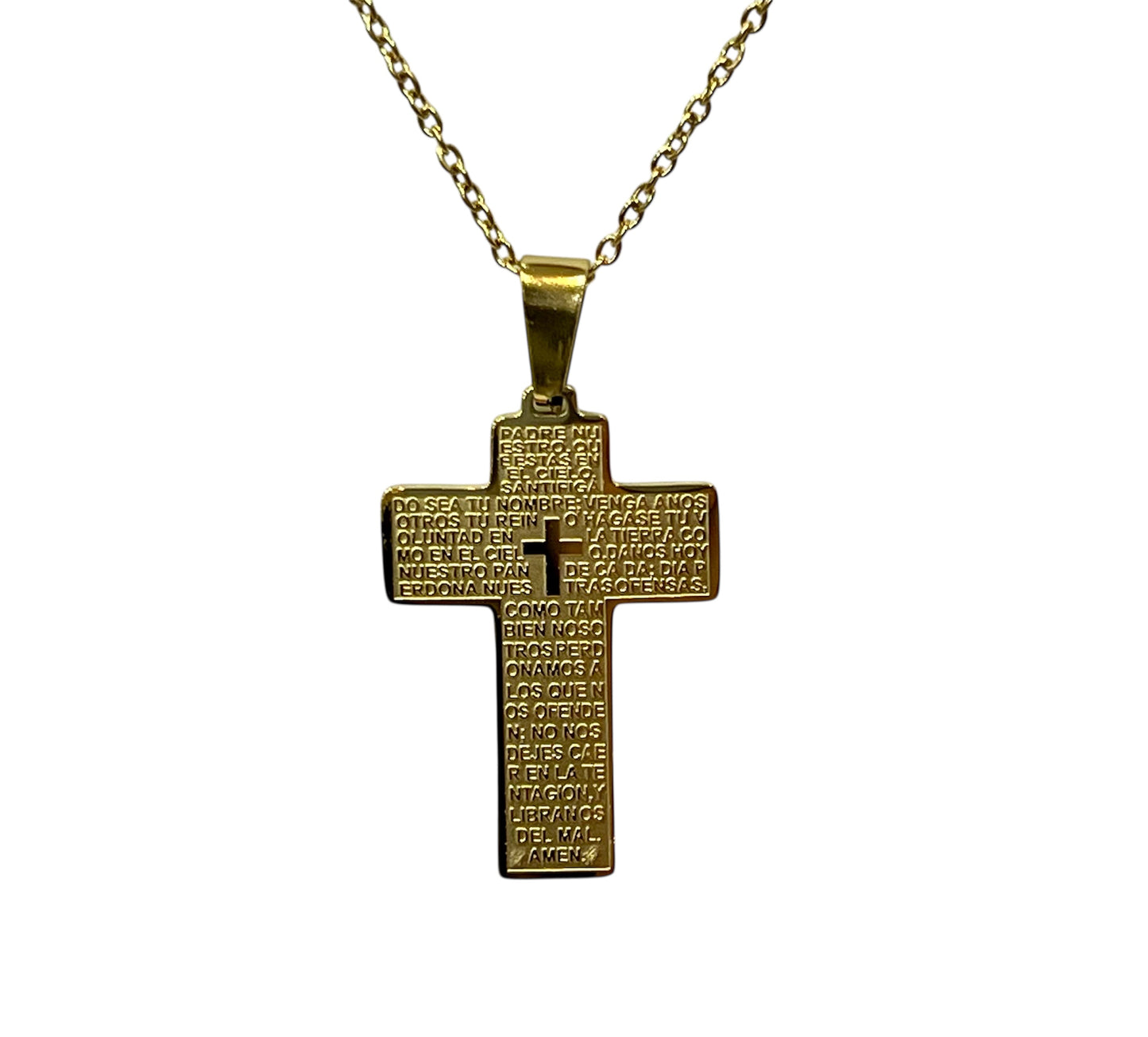 Collar acero y cruz Padre Nuestro