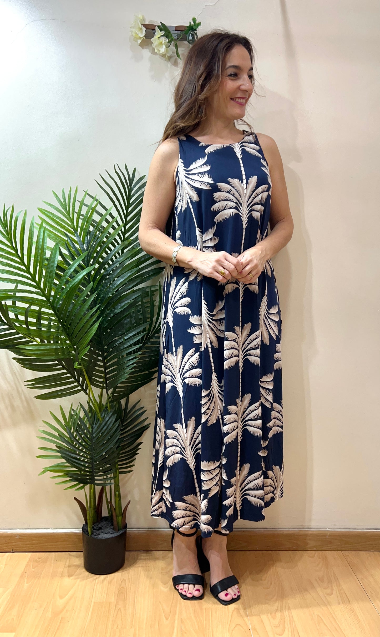 Vestido fluido palmeras tropical