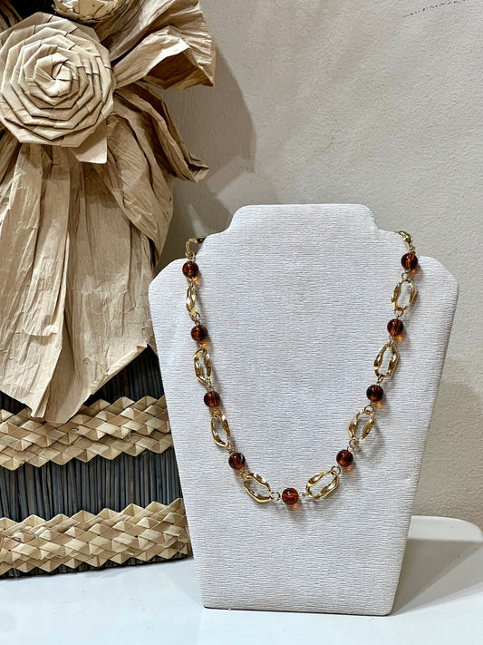 Collar acero y bola ámbar