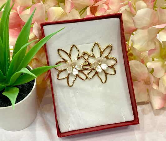 Pendientes acero Maxi flor y flor nácar central