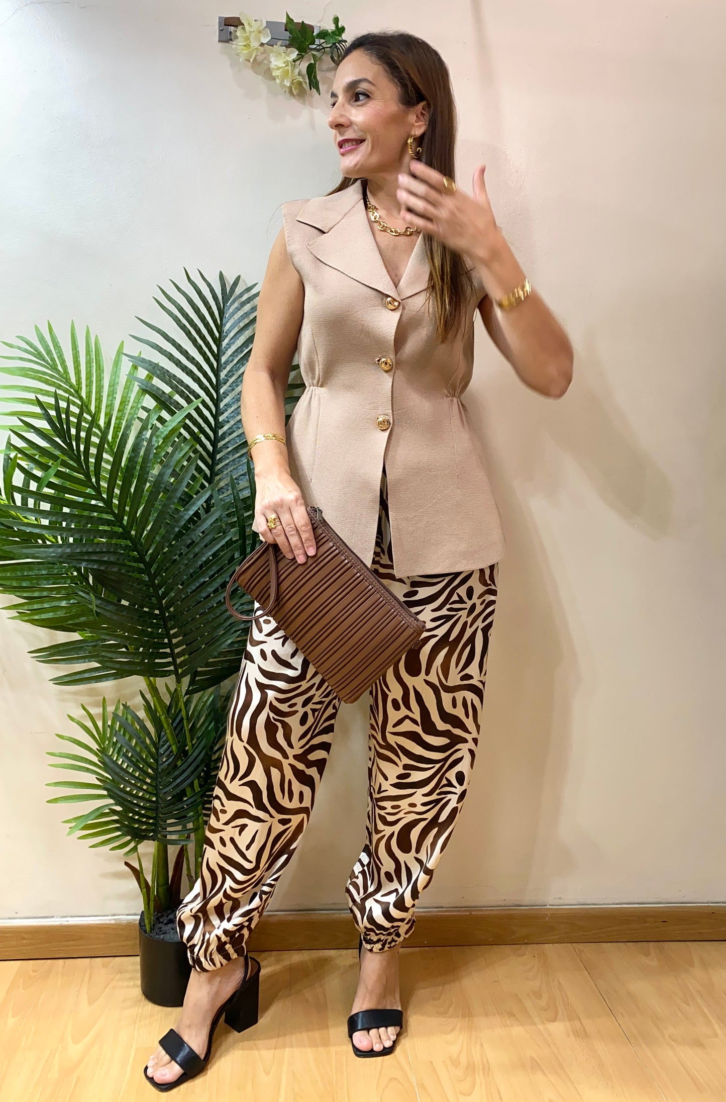 Pantalón bombacho satinado cebra