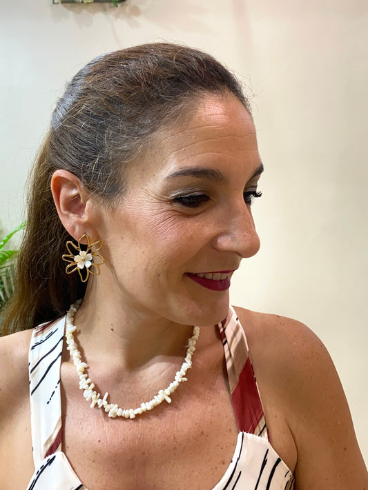 Pendientes acero Maxi flor y nácar
