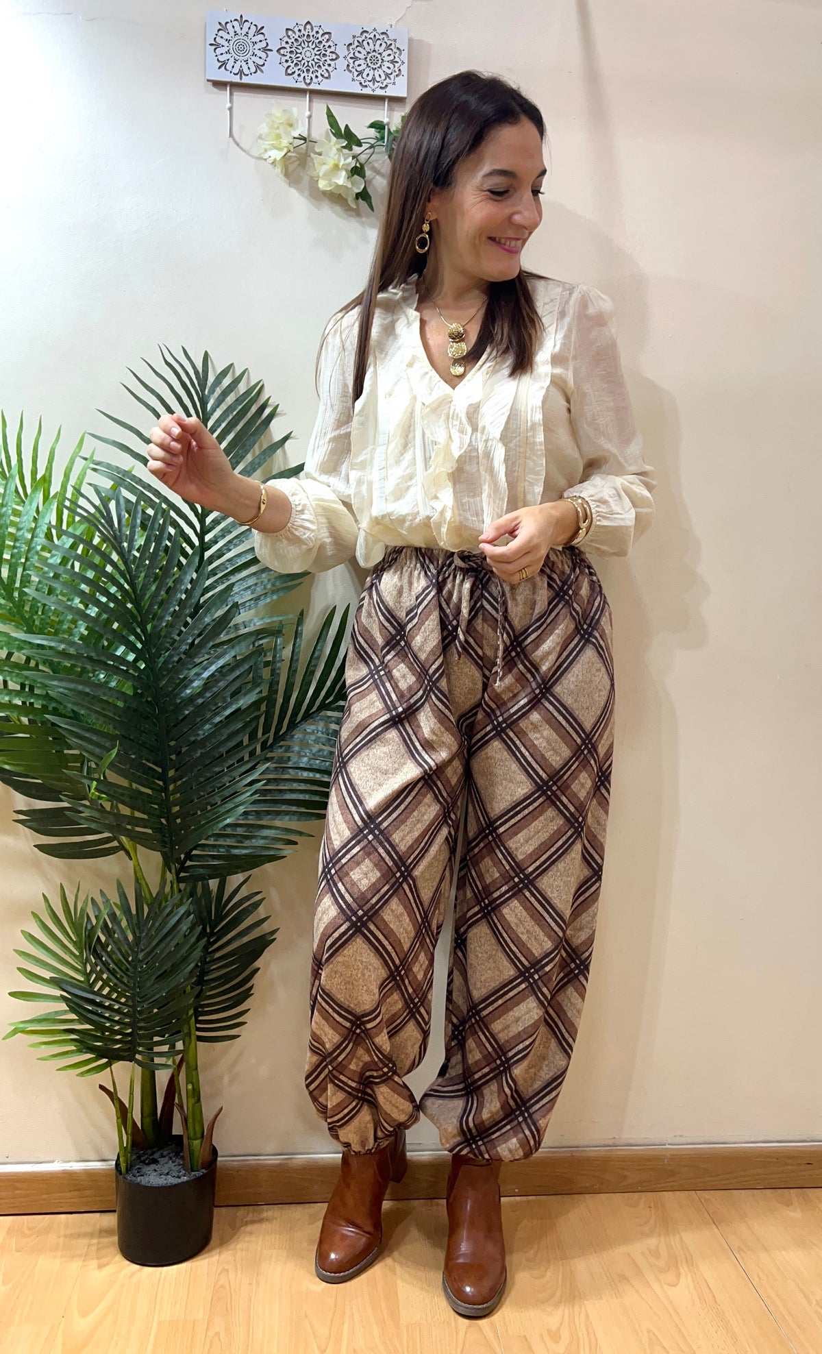 Pantalón bombacho cuadros