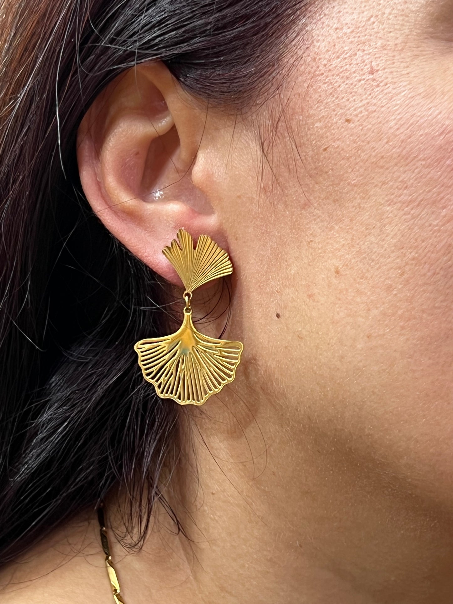 Pendientes acero doble abanico