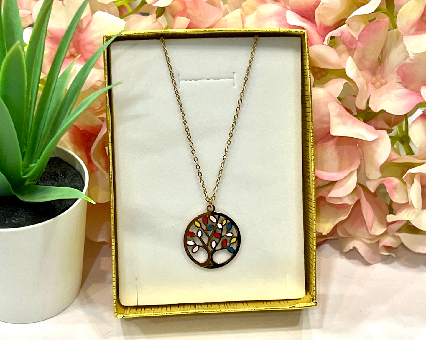 Collar acero árbol de la vida multicolor