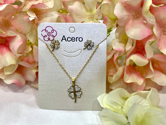 Conjunto acero trébol brillo