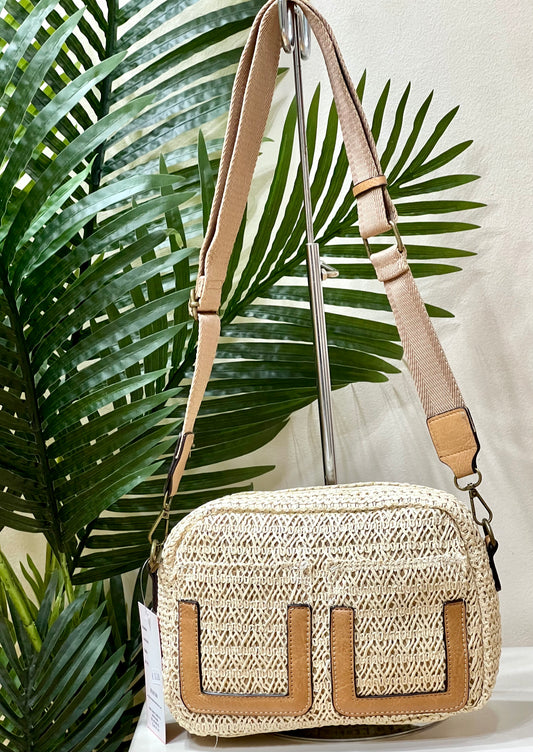 Bolso rafia doble bolsillo