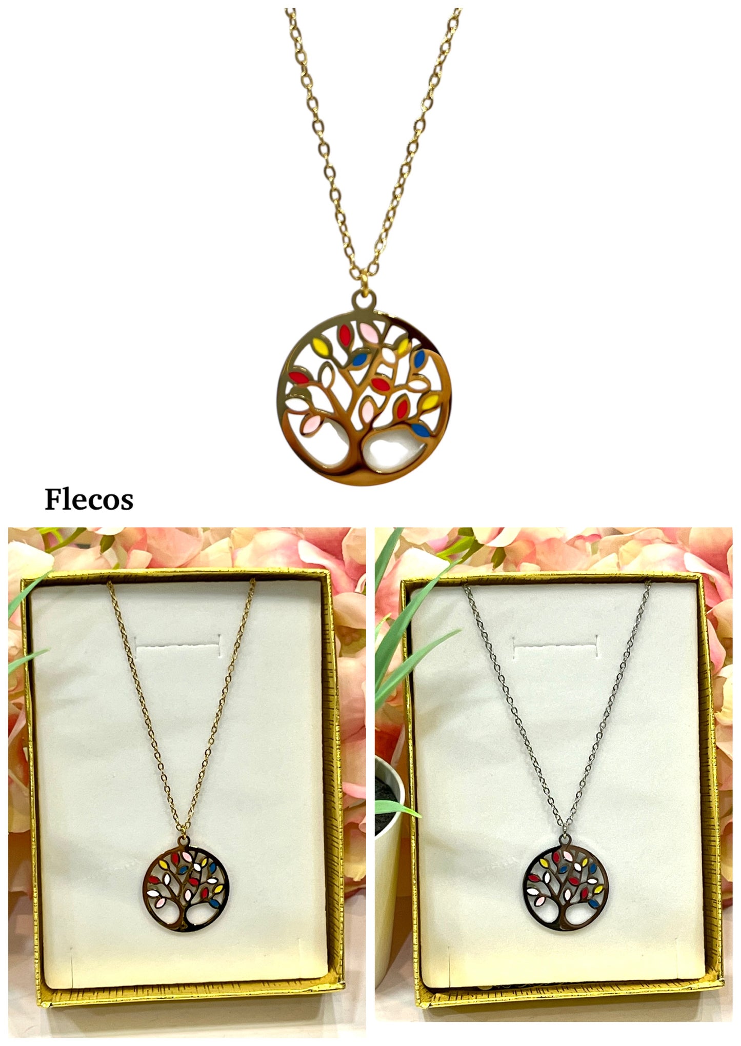 Collar acero árbol de la vida multicolor