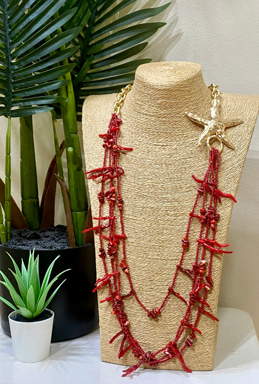 Collar largo Coral y estrella