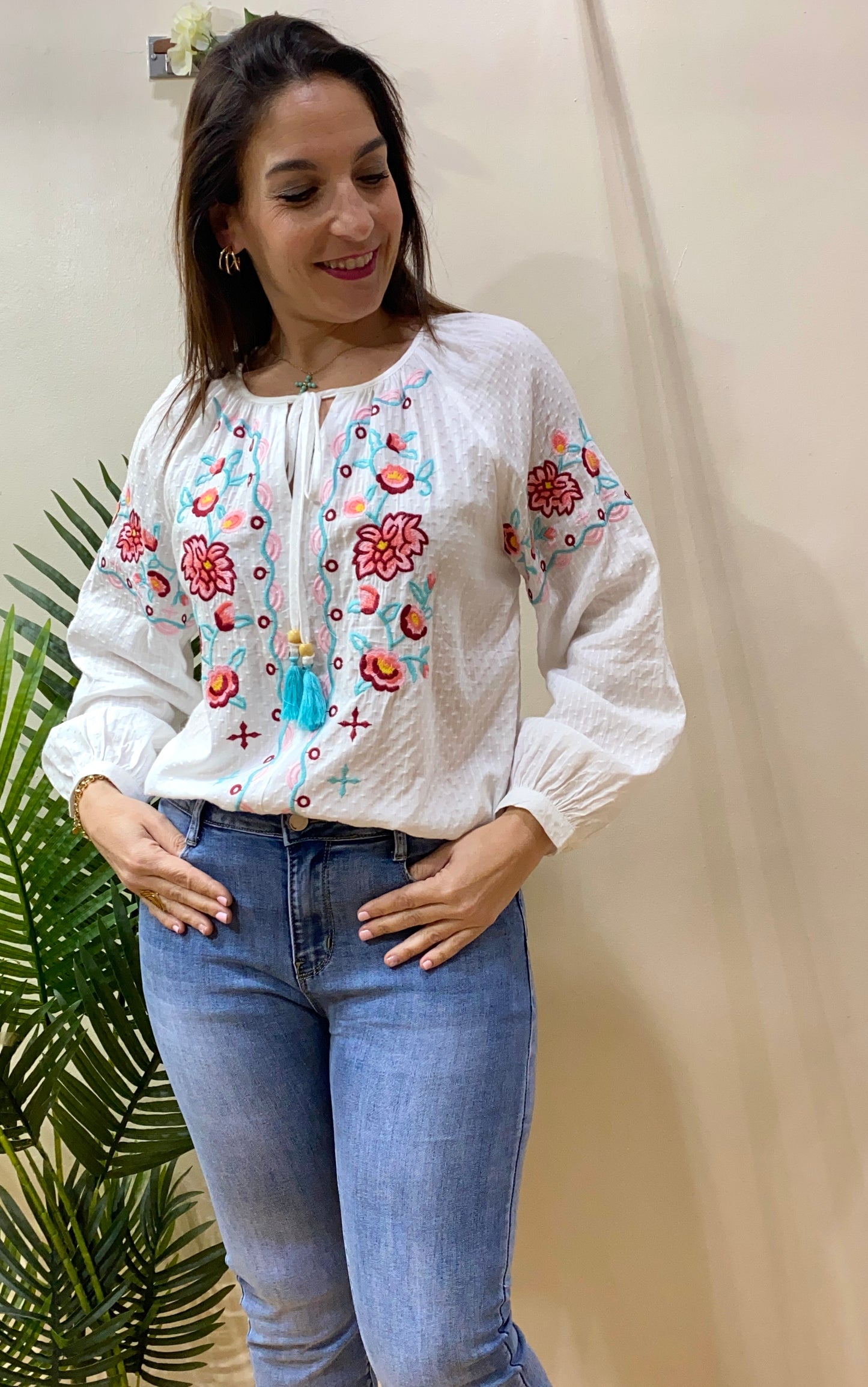 Blusa plumeti bordada